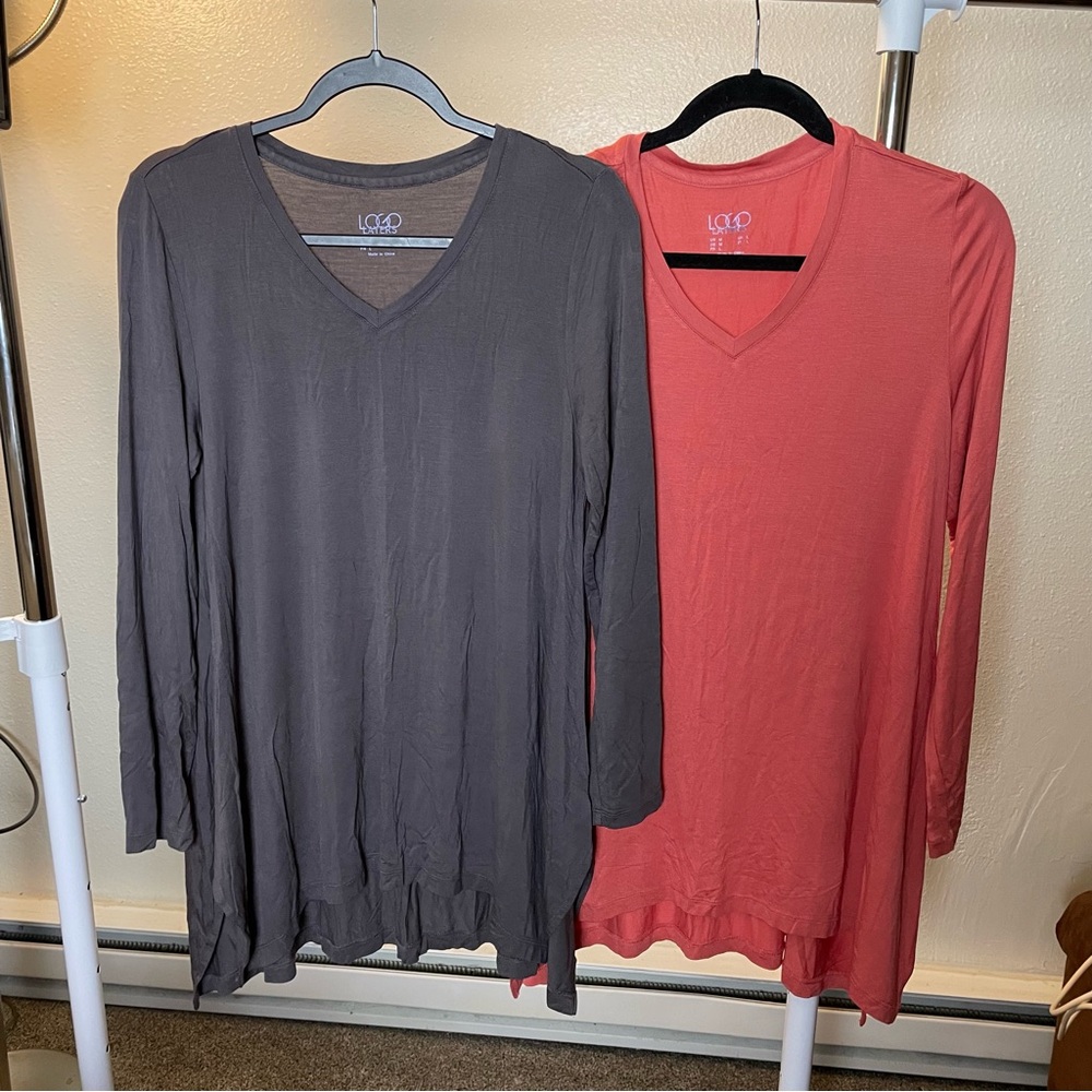Logo Gray and salmon Relaxed Tunics with Long Sleeves